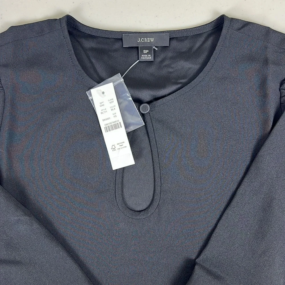 J.Crew Keyhole‎ Puff Sleeve Drapey Crepe Black